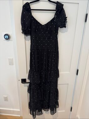 Tularosa Black Midi Dress with White Dot Pattern